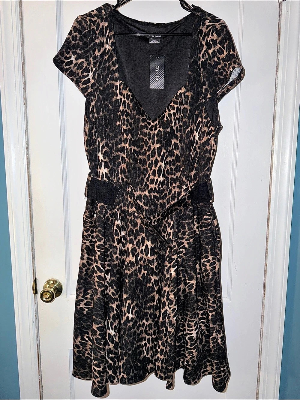 City Chic Phoebe Dress Animal Print Midi Brown & Black XL Size 22 NWT